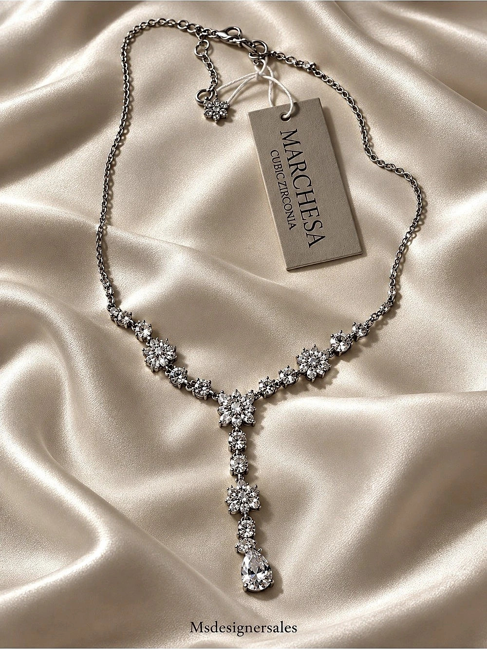 Marchesa Crystal Pendant Necklace in Silver NWT